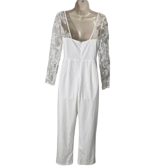 NWT Lulus Write Your Own Romance White Embroidered Long Sleeve Jumpsuit Size M - Picture 5 of 13